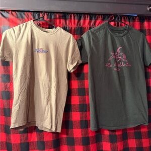 Women’s Santa Cruz light green shirt & Men’s 40s and Shorties dark green shirt